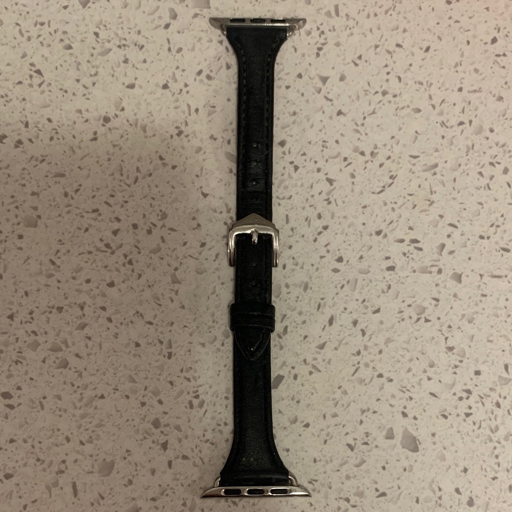 Navy Leather Apple Watch Band with Silver Buckle